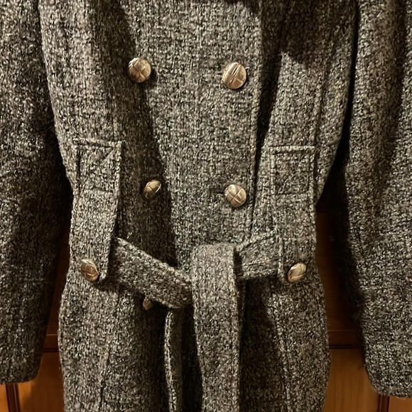 Calvin Klein wool tweed coat double breasted with belt Color: brown gray cream - Picture 4 of 10